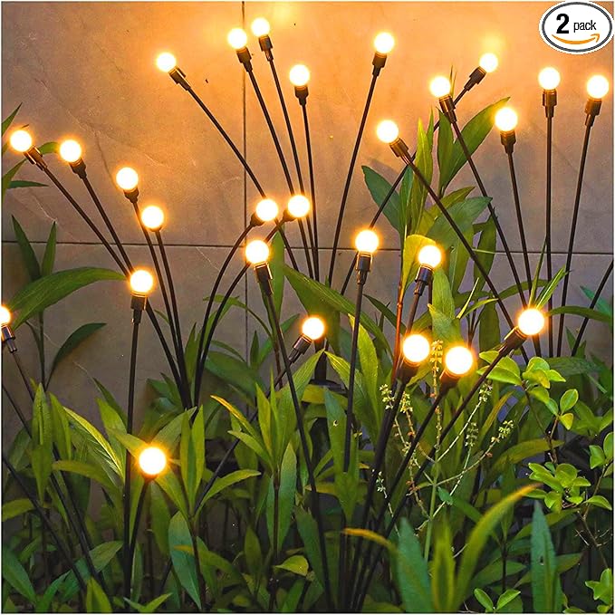 TONULAX Solar Garden Lights - New Upgraded Solar Swaying Light, Sway by Wind, Solar Outdoor Lights, Yard Patio Pathway Decoration, High Flexibility Iron Wire & Heavy Bulb Base, Warm White(2 Pack)