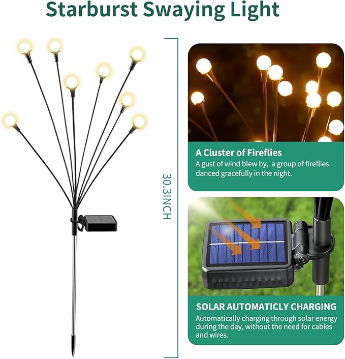 Solar Lights Outdoor Waterproof, 6 Packs 48LED, Solar Garden Lights, Patio Lights, Garden Decor, Patio Decor, Firefly Lights Solar Outdoor, Unique Gifts for Women, Gifts for Grandma