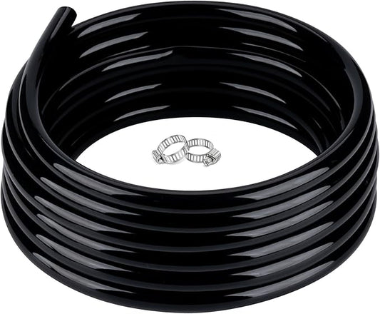 1/2" id - 100ft Black Vinyl Tubing Flexible PVC Tube Hybrid Hose Transfer Water Fuel Gas for Pond Fountain Garden Waterfall, Durable and Safe, with 2 Hose Clamps