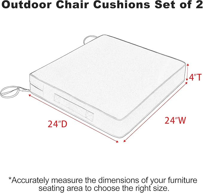 Favoyard Patio Chair Cushions 24 x 24 x 4 Inch Waterproof Outdoor Seat Cushions for Patio Furniture 3-Year Color Fastness Garden Sofa Couch Chair Pads with Handle & Adjustable Straps Set of 2, Spice