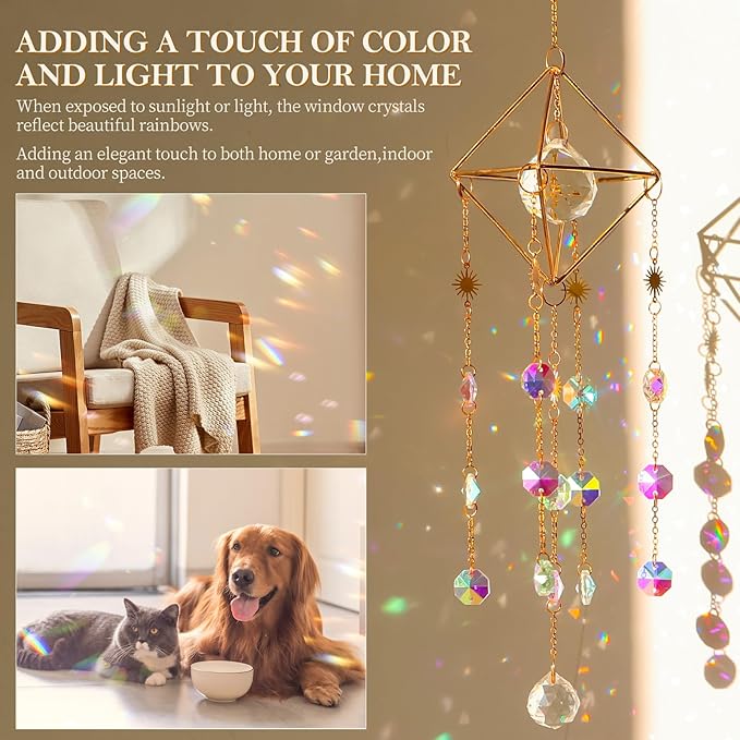 310 Pcs DIY Crystal Sun Catchers Indoor Window, Hanging Prism Suncatcher for Window, Gold DIY Suncatcher Kit, Glass Crystal + Alloy Accessories Sun Catcher Crafts for Adult, DIY for Mom…