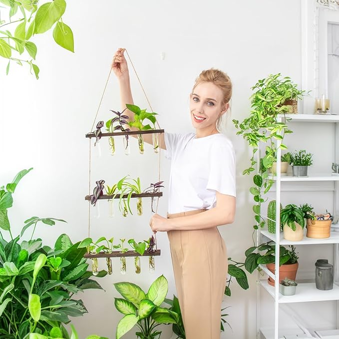 Ivolador Hanging Plant Propagation Tubes,3 Tiered Wall Hanging Terrarium Flower Planter Vase for Hydroponic Plants Cutting Home Office Garden Decor Plant Lover Gift