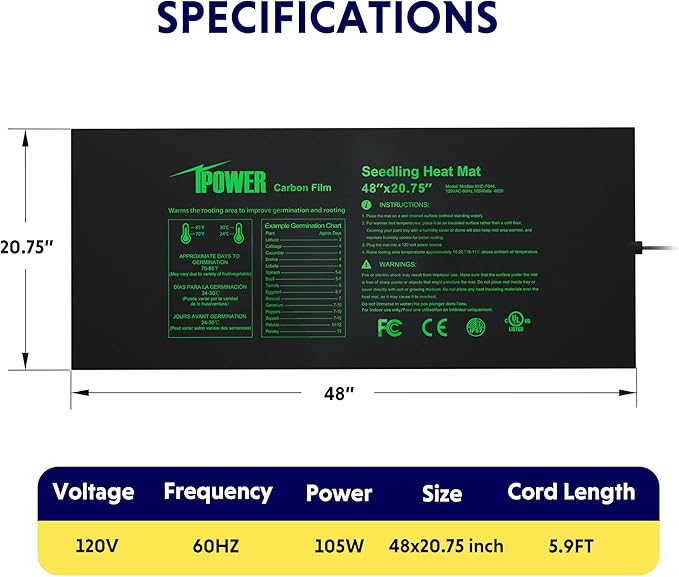 iPower 48" x 20.75" Seeding Heat Mat 2 Pack, Durable Waterproof Warm Hydroponic Plant Germination Starting Pad