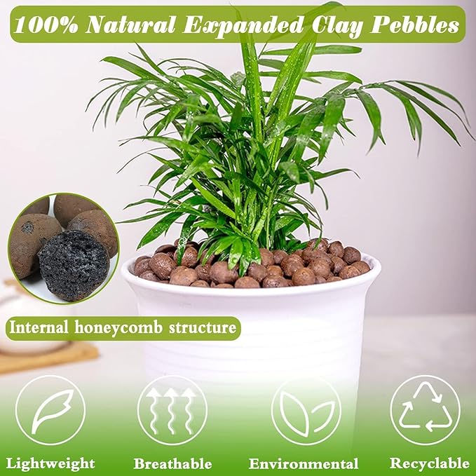 ZeeDix 14LB Leca Clay Pebbles for Plants, 4mm-16mm Natural Leca Balls for Indoor Plants Hydroponic Grow Media, Natural Expanded Clay Pebbles for Potting Mix, Gardening Orchids Terrarium