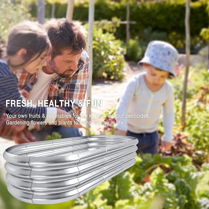 HOXHA Planter Raised Beds, 5X2X1 FT Land Guard Oval Galvanized Steel Planter Box, Metal Raised Garden Bed kit, for Outdoor Growing Fresh Veggies, Flowers, Herbs, and Succulents