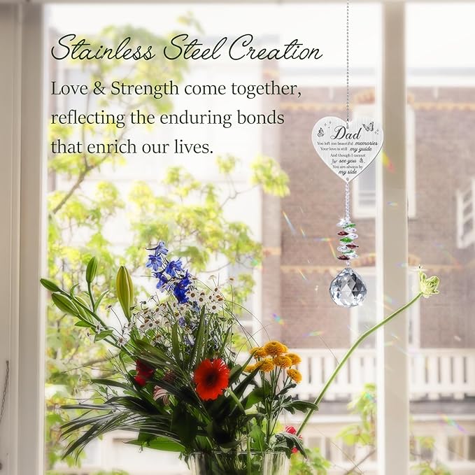 Memorial Crystal Suncatcher,Memorial Gifts for Loss of Dad,Bereavement Gifts for Loss of Father,Hanging Crystals Ornament for Window Rainbow Maker Prisms Home Decor Gift