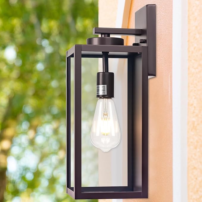 Oil-Rubbed Bronze Outdoor Wall Light Fixture, Large 16" ORB Exterior Wall Lantern, Farmhouse Porch Sconce Lighting, Modern Wall-Mounted Outside Lights for House, Garage, Patio Lamp