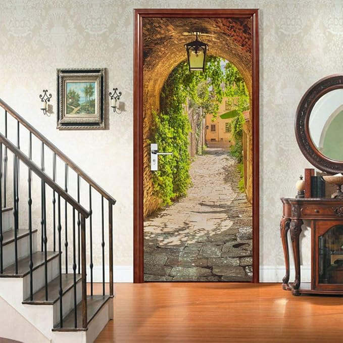 3D Door Stickers Murals Peel and Stick - TOSKANA Corridor - Door Wallpaper Self-Adhesive Door Decals Removable PVC Waterproof Door Poster for Bedroom Living Room Door Decoration 35.4"x78.7"