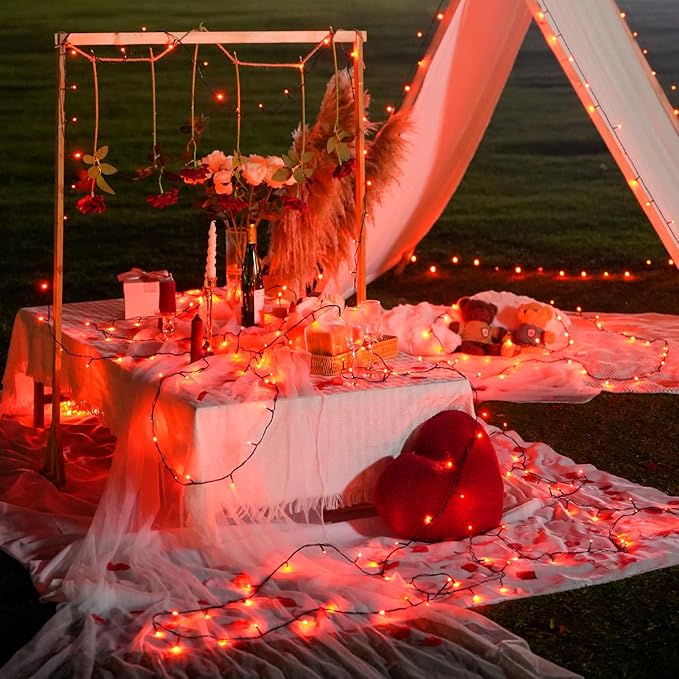 JMEXSUSS 2 Pack Red Solar Lights, Each 100 LED 33ft Valentine Solar Lights Outdoor, 8 Modes Christmas String Lights for Outside Valentine Day Tree Yard Decor