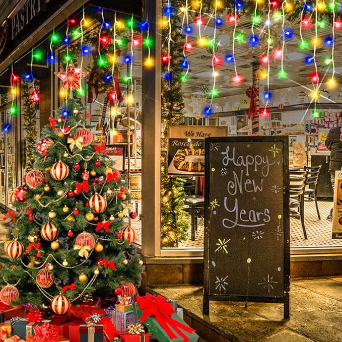 Hezbjiti Christmas Lights Decorations Outdoor, 1600LED 164FT Ice Fairy Lights 8 Modes 320 Drops Fairy String Lights for Christmas Decor Eaves Party Yard Garden
