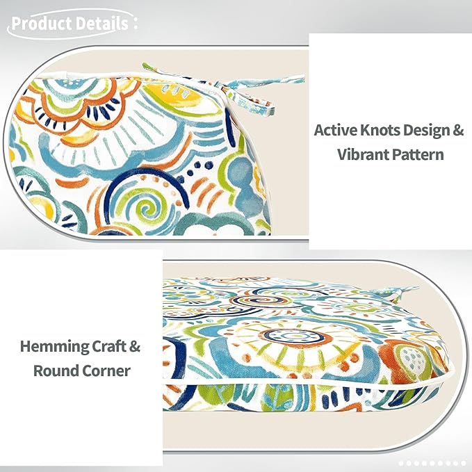 Indoor/Outdoor Chair Cushions 16x17 Inch, Patio Chair Cushions with Ties, All Weather Seat Cushions for Patio Furniture Home Garden Chair Use, Set of 4, Flower Blue