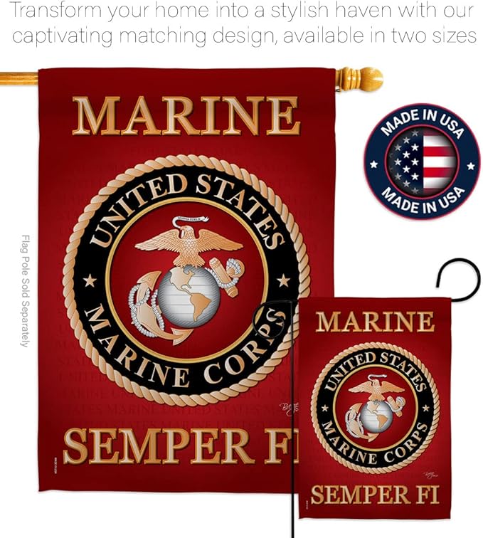 Marine Corps House Flag - Pack Armed Forces USMC Semper Fi United State American Military Veteran Retire Official USA Vintage Applique - Banner Small Garden Yard Gift Double-Sided Made In 28 X 40