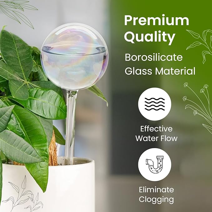 Large 6 Pcs Iridescent Self Watering Globes, Glass Rainbow Plant Watering Globes, Self Watering Planter Insert, Automatic Plant Waterer Indoor, Plant Watering Devices, Plant Water Globe, Watering Bulb