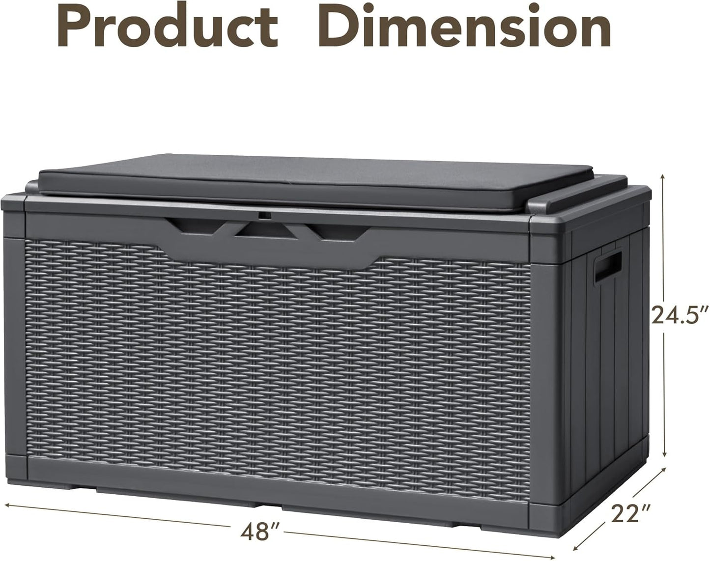 Devoko 100 Gallon Deck Box, Waterproof Resin Outdoor Storage Box with Cushion for Outside and Patio, Large Outdoor Storage Bench Cabinet Lockable for Patio Furniture and Garden Tools (Gray)