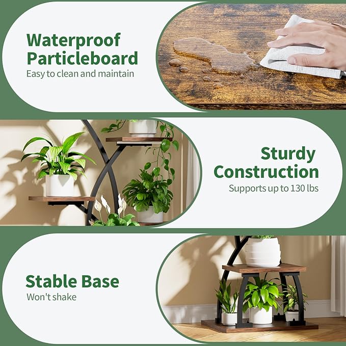 JUSTOGO Plant Stand Indoor with Grow Lights - 6 Tiered Plant Shelf Indoor, 36“ Corner Shelves for Plants Multiple, Metal Curved Flower Holder Display Rack for Patio, Balcony, Home Decor