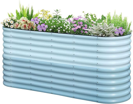 KING BIRD Raised Garden Bed 2.85 ft Tall 9 in 1 Galvanized Planter Garden Box Outdoor for Gardening, Deep Root Vegetables, Flowers 78.7X23.6X34.2 in, Light Blue
