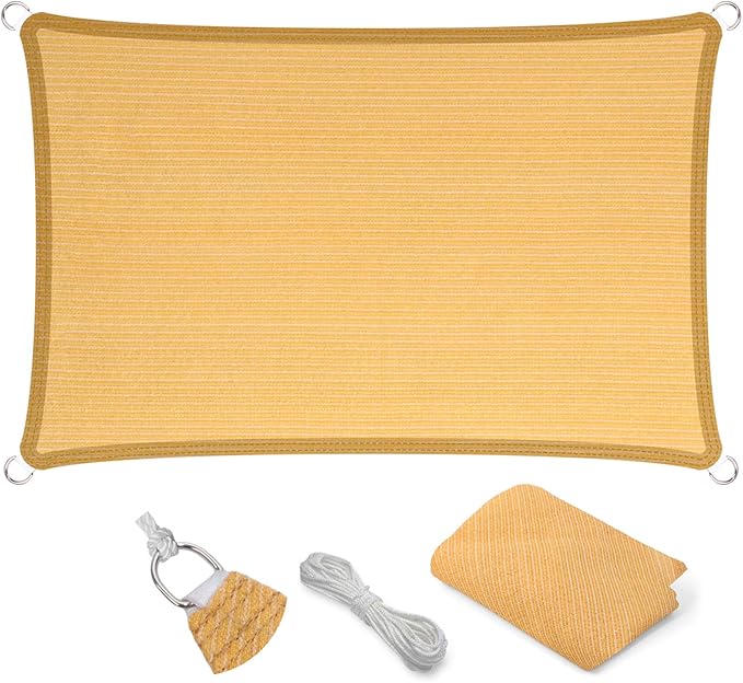 Eden's Decor Straight Flat-Edged Sun Shade Sail Rectangular 6' x 12' Wheat UV-Blocking Outdoor Canopy Fabric Cloth Awning for Pergola Patio Garden Backyard Custom Size