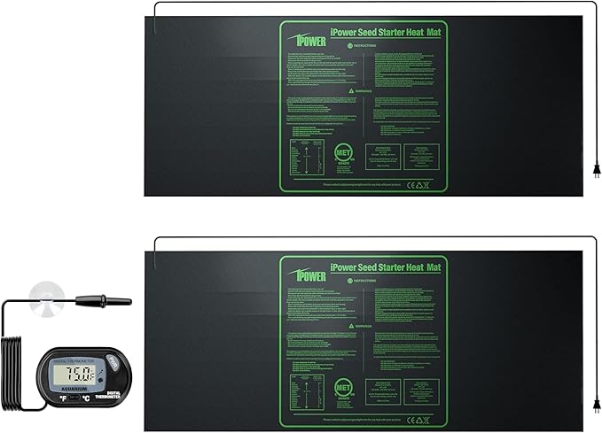 iPower Durable Seedling Heat Mat Warm 48" x 20" - 2 Pack Hydroponic Heating Pad Waterproof and A Digital Thermometer for Seed Starting Greenhouse and Germination