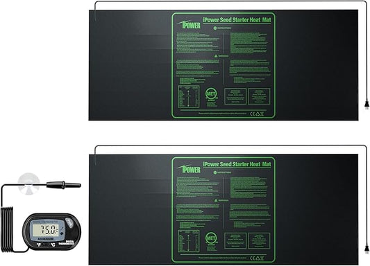 iPower Durable Seedling Heat Mat Warm 48" x 20" - 2 Pack Hydroponic Heating Pad Waterproof and A Digital Thermometer for Seed Starting Greenhouse and Germination