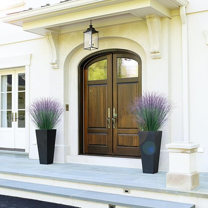 36Pcs Artificial Grass Plants, Faux Shrubs Wheat Grass, Artificial Tall Grass Fake Plants for Outdoor Decor,Artificial Greenery Stems Weed for Room Indoor Home Decor（Green Purple Tail）