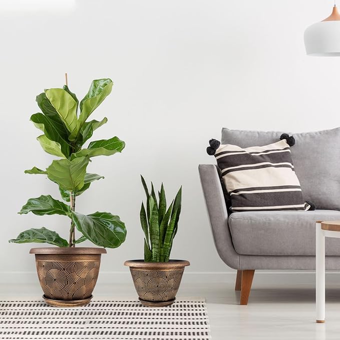 14 Inch Large Planter Pot for Plants Indoor Outdoor, 4 Pack Plastic Flower Pots with Drainage Hole & Tray, Modern Decorative Garden Pot with Saucer, Plant Container for House