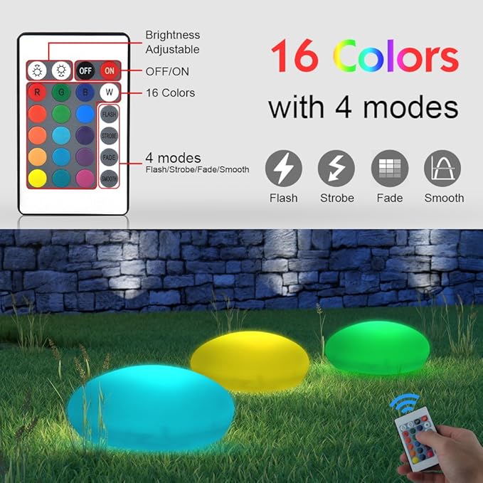 Solar Garden Lights Outdoor Glow Cobblestone Shape Lamp Garden Decor Light-White & RGB Light Waterproof Landscape Night Lights for Lawn/Patio/Path 1pc