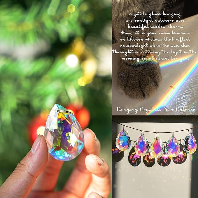 10pcs 50mm Chandelier Crystal Prisms Pendants,Colorful Bauhinia Ornament Chandelier Parts,Suncatcher Hanging Crystals for Lamp Window Christmas Tree Decoration