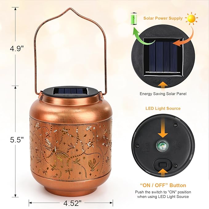 Gifts for Mothers Day Women Mom Grandma Solar Lantern Outdoor Waterproof Dragonfly Garden Decor Hanging Solar Lights Yard Decorations Outdoor, Birthday Gifts for Mom, Backyard, Patio, Porch