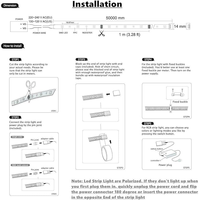 5050-60 Type AC 110-120V White LED Strip Lights, Flexible/Waterproof/Dimmable/Multi-Modes LED Rope Light + 23 Keys Remote for Home/Garden/Building Decoration (131.2ft/40m, White 6000K)