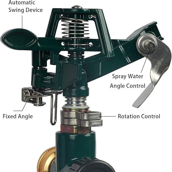 Hourleey 2 Pack Impact Sprinklers for Yard, Adjustable Pulsating Water Sprinkler Head on Step Spike, Zinc Alloy Lawn Sprinkler for 360 Degree Large Area Patio Garden Irrigation