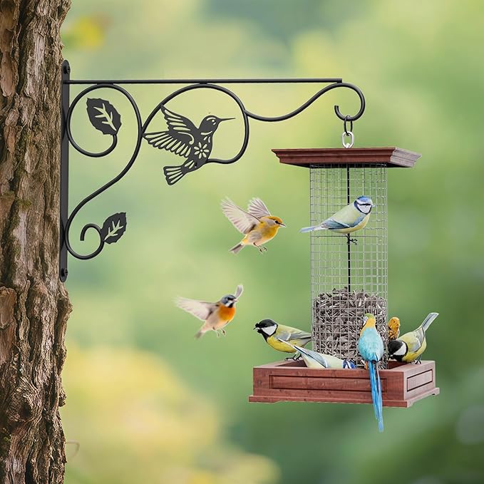 2 Pack Heavy Duty Plant Hooks for Hanging - 12 Inch Metal Wall Hangers Indoor/Outdoor, Sturdy Plant Bracket for Bird Feeders, Planters, Lanterns, Wind Chimes - Patio, Garden, Home Decor (Black)