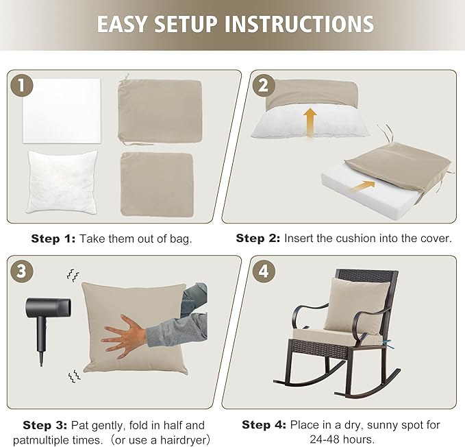 24x24 Inch Outdoor Cushions for Patio Furniture, Waterproof Outdoor Chair Cushions w/Fade-Resistant, Removable & Machine-Washable Covers, Deep Seat Sofa/Couch Pad Replacement – Set of 1/2/4, Cream