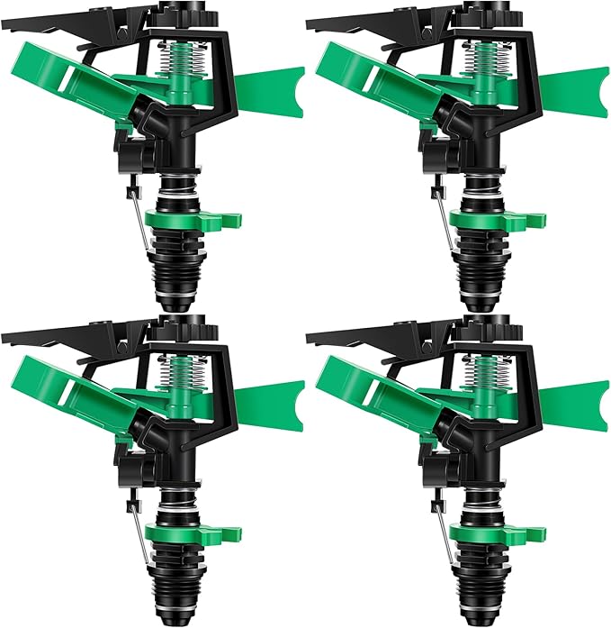 1/2 Inch Plastic Impact Sprinklers Heads Adjustable 0-360 Degree Pulsating Oscillating Watering Sprinkler Head for Garden Law Grass Yard Irrigation Supplies (4 Pieces)