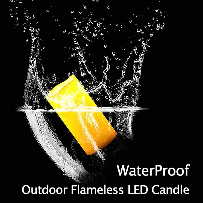 2 PCS 3" x7" Waterproof Outdoor Battery Operated Flameless LED Pillar Remote Candles Flickering Plastic Resin Electric Decorative Light for Lantern Patio Garden Home Decor Party Wedding Decoration
