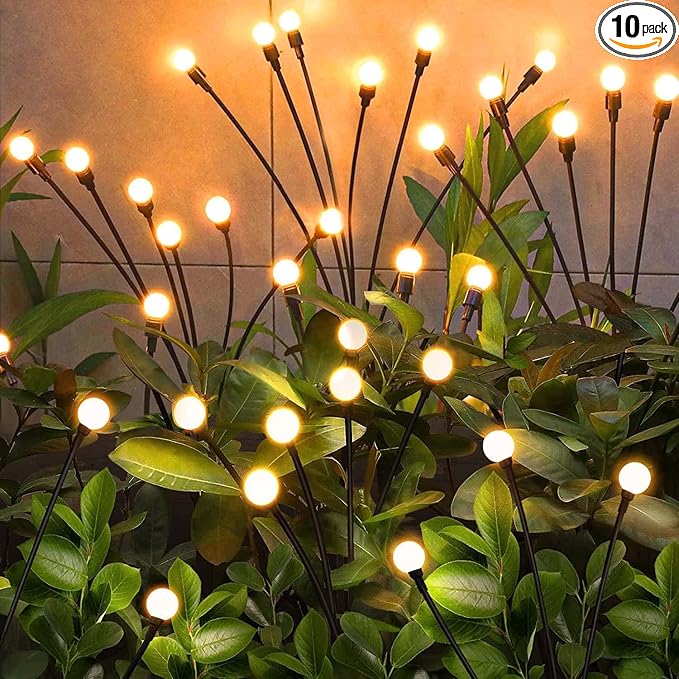 Solar Garden Lights Outdoor, 10 Pack 60LED Waterproof Solar Powered Lights for Yard Pathway Patio, Swaying Lawn Decor as Gardening Gifts for Women Holiday