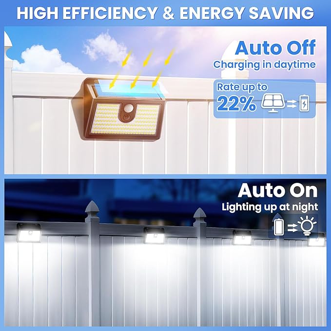 Solar Lights Outdoor Motion Sensor, 10 Pack 149 LED Waterproof Solar Powered Fence Lights, 3 Lighting Modes Security Wall Light for Outside Backyard Deck Garden Door Step Walking Dog, Cold Light 6500K