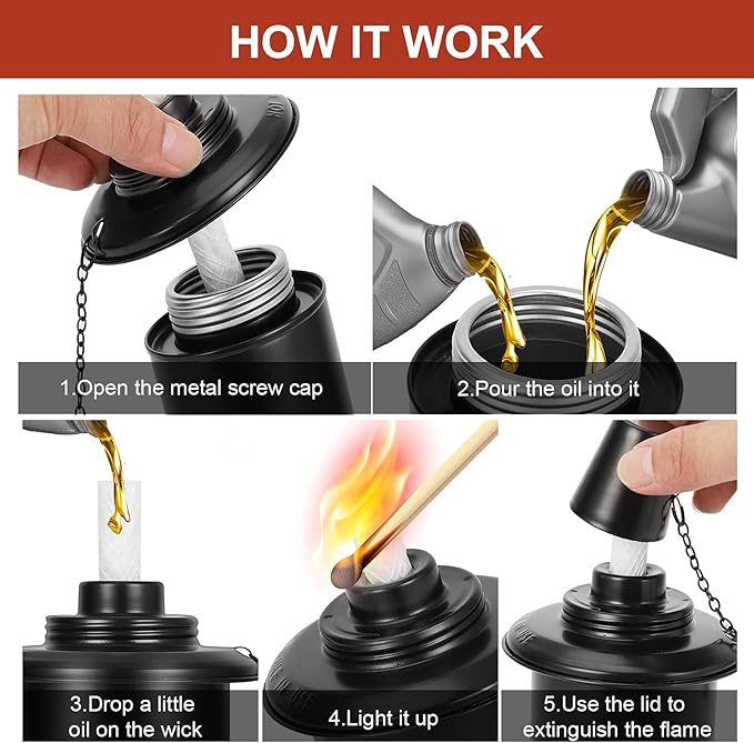 16 oz Torch Replacement Canister (4 Pack) - Outdoor Citronella Fuel Refill for Bamboo Torches with Wicks & Covers, Long-Lasting, Perfect for Patio, Luau Party, Garden Decor