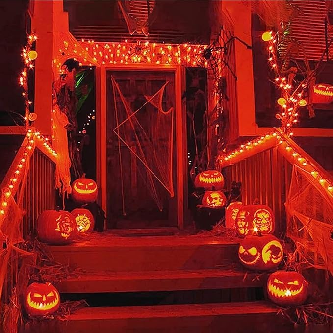 JMEXSUSS 4 Pack Orange Solar Fairy Lights, Total 400 LED 132 FT Orange Halloween Light, 8 Modes Copper Wire Solar String Lights Outdoor Waterproof for Halloween Garden Yard Tree Christmas Decor