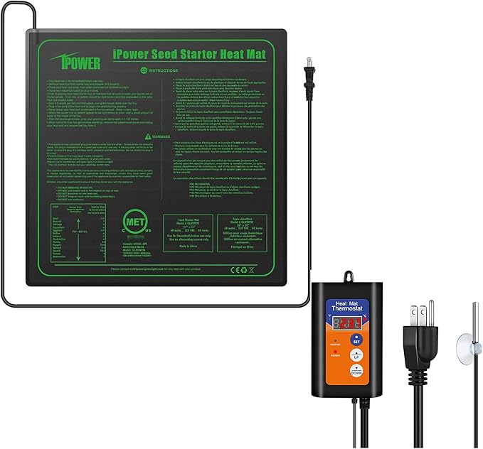 iPower 20" x 20" Waterproof Durable Seedling Heat Mat with Controller Warm Hydroponic Plant for Indoor Gardening Germination Starting