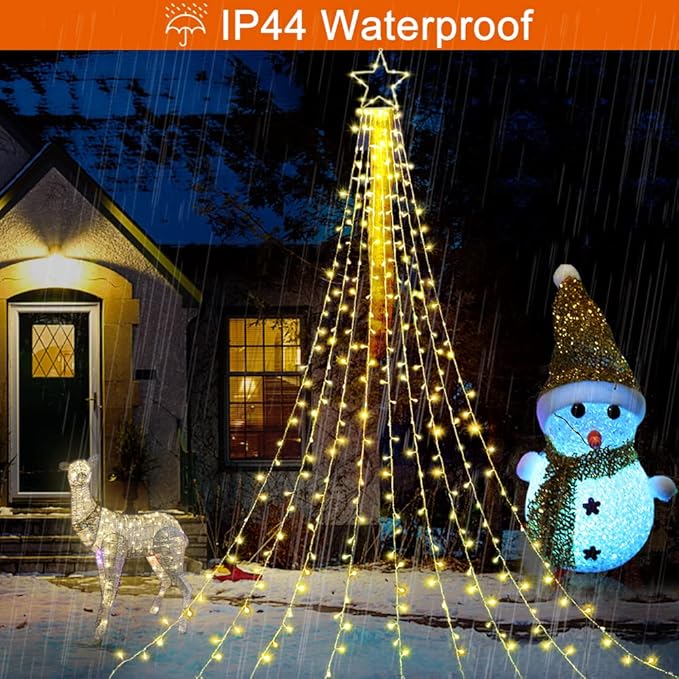 cerflyer (New) Christmas Decoration, String Lights with 12/'' Iron Star Tree Topper, 320 LED 8 Modes Waterproof Indoor Outdoor for Home, Christmas, Holiday - Warm White, YLS1000WD01