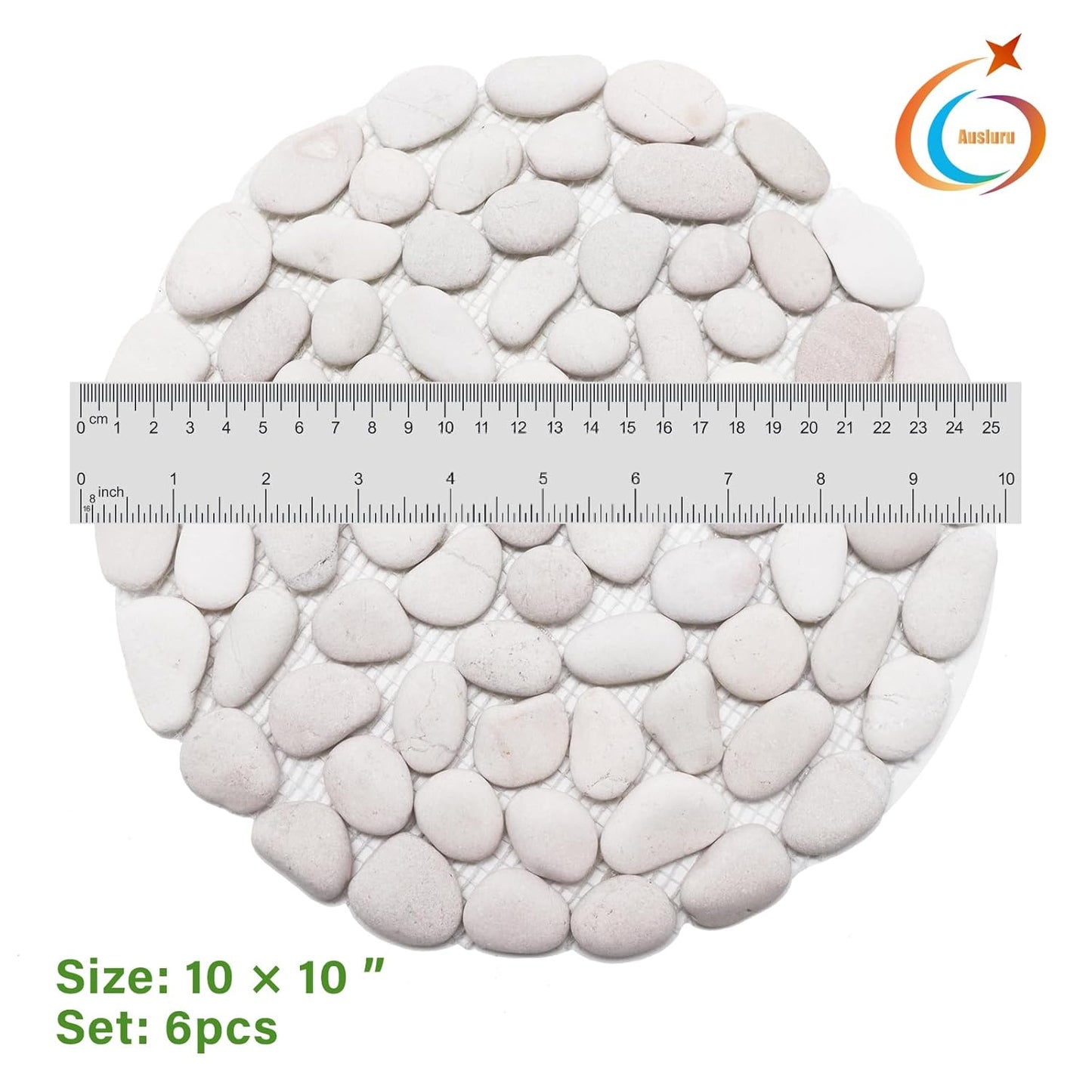 10in River Rock Stepping Stones Set - 6 Pack | Polished Pebble | Long-Lasting PVC Mesh Backing | Perfect for Garden Paths and Lawns Outdoor Landscaping Decoration | Rhombus and Round Set