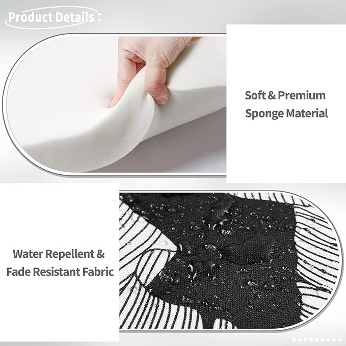 Indoor/Outdoor Chair Cushions 16x17 Inch, Patio Chair Cushions with Ties, All Weather Seat Cushions for Patio Furniture Home Garden Chair Use, Set of 4, Black Lush Leaves