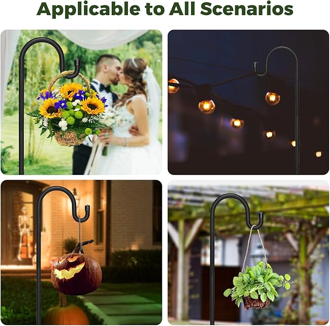 Kingsyard 2 Pack Adjustable Shepherd Hooks for Outdoor - 92 INCH Heavy Duty Bird Feeder Pole with 5 Prong Base, Hummingbird Feeder Stand, Garden Plant Baskets, Weddings Decor, Solar Light Lanterns