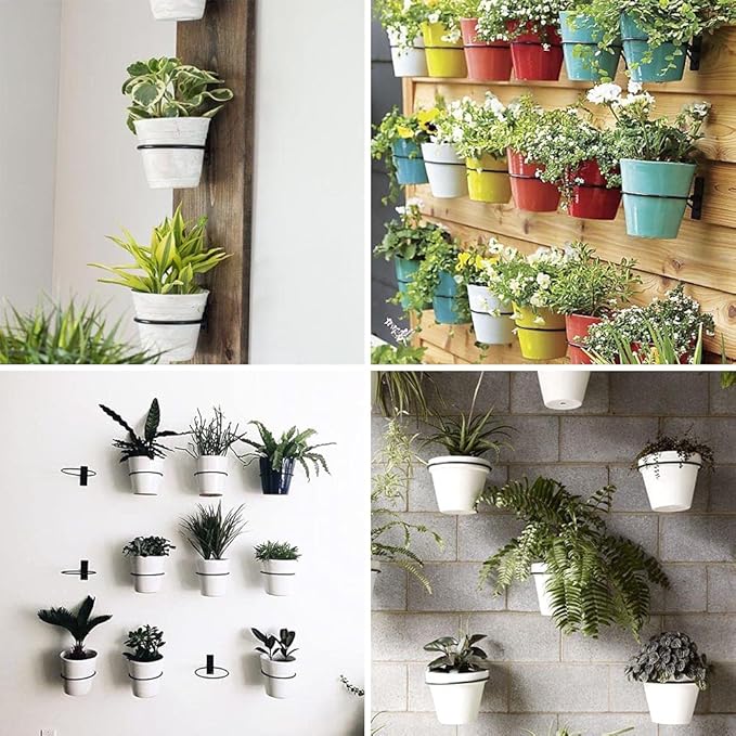 6 Pack 4in Flower Pot Holder Ring Wall Mounted Metal Planter Hooks Hangers Wall Bracket