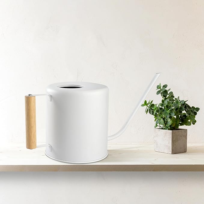 1.5 Liter Watering Can for Indoor Plants, House Plants, Flower Watering, Outdoor Plants - Small Metal Watering Can with Long Spout (White)