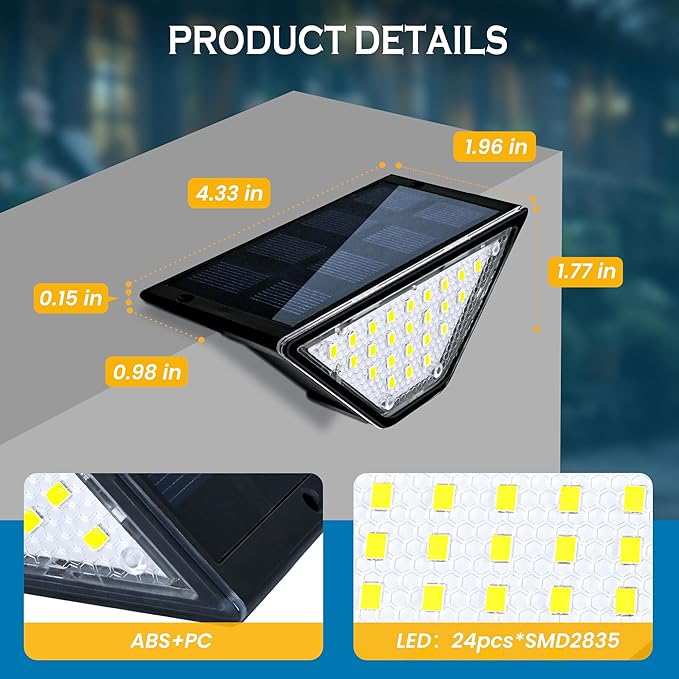 SOLPEX Solar Step Lights for Outside, 24 LEDs Solar Stair Lights Outdoor Waterproof Decor for Porch, Front Door, Stair, Step, Deck, Fence, Balcony, Patio, Wall, Yard, Garden(6 Pack, Cold White)