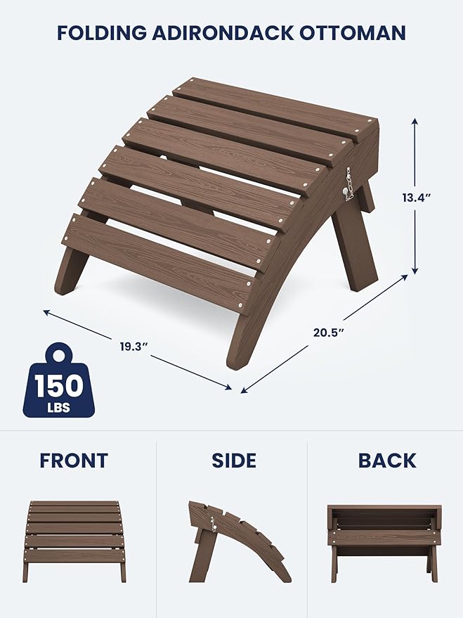 KINGYES Folding Adirondack Ottoman for Adirondack Chair, Brown
