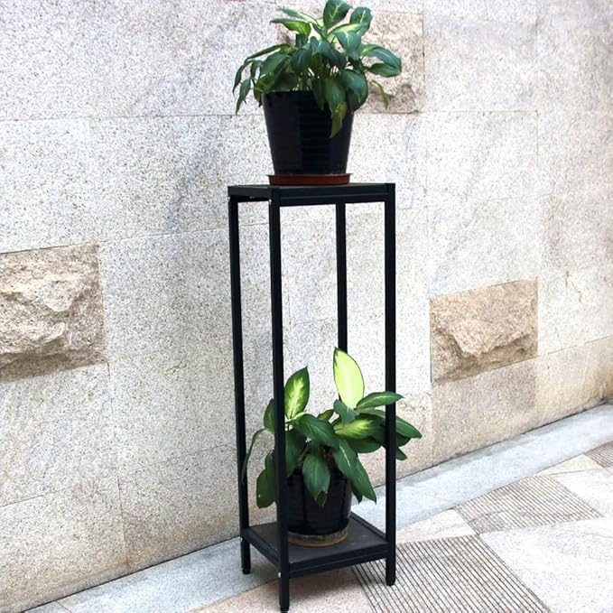 Zhongma 2 Tier 39.5" Tall Plant Stand with Slate Top Square Flower Shelf for Balcony, Home, Garden, Backyard Patio with Adjustable Leveling Feet