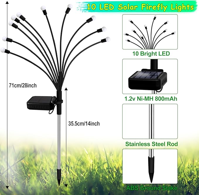 Kohlrabi Solar Garden Lights Outdoor, 6 Pack 60 LED Solar Firefly Lights Waterproof, Sway by Wind, Solar Swaying Light for Yard Patio Backyard Garden Planter Flower Bed Pathway Outdoor Decoration