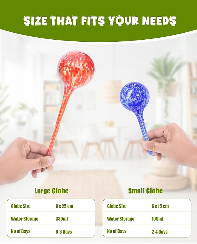 Iridescent Self Watering Globes, Glass Rainbow Plant Watering Globes, Self Watering Planter Insert, Automatic Plant Waterer Indoor (Large-6 Pcs Multi-Color, Large)